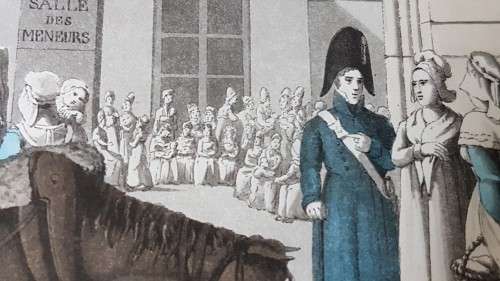 Original Colour Aquatint. Office of Nurses from `A Tour Through Paris`, 1822.  by William Sams