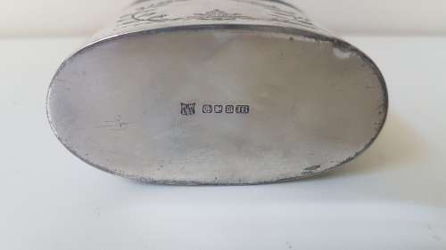 Victorian Gentleman's Hip Flask and Cup. Silver Plate,  Engravings. Leather Bound . Usable.