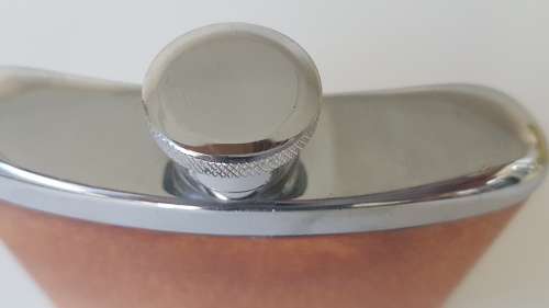 Vintage Retro Curved Leather and Stainless Steel Hip Flask. Really Excellent Condition! 4 oz  120 ml