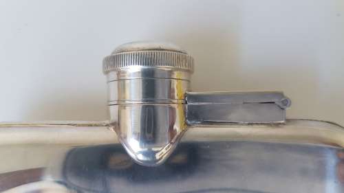 Large Silver Plated Hip Flask with Hunting Bugle Hallmark! Circa 1920s . Thick silver plate . 220 ml