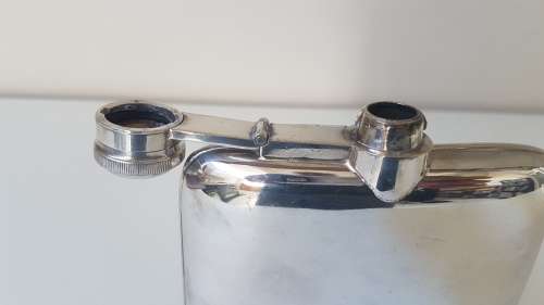 Large Silver Plated Hip Flask with Hunting Bugle Hallmark! Circa 1920s . Thick silver plate . 220 ml