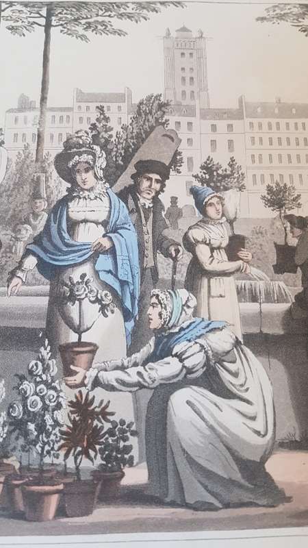Original Colour Aquatint. The Flower Market  from `A Tour Through Paris`, 1822.  by William Sams