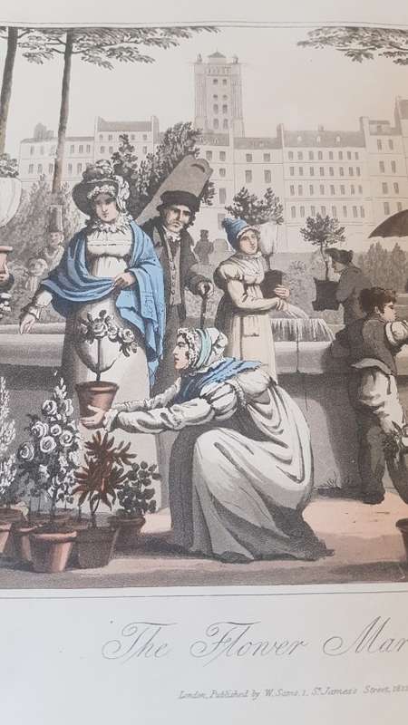 Original Colour Aquatint. The Flower Market  from `A Tour Through Paris`, 1822.  by William Sams