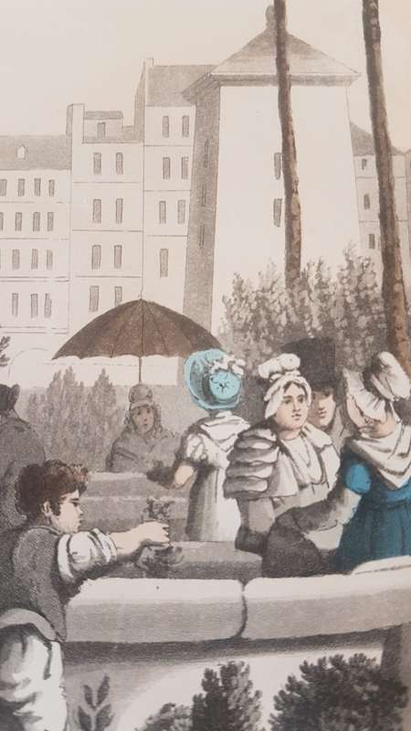 Original Colour Aquatint. The Flower Market  from `A Tour Through Paris`, 1822.  by William Sams
