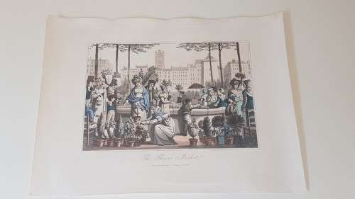 Original Colour Aquatint. The Flower Market  from `A Tour Through Paris`, 1822.  by William Sams