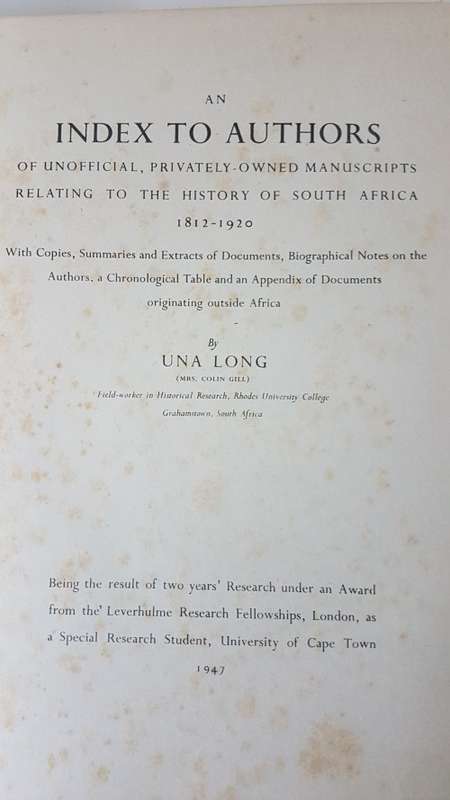 Index to Authors of Unofficial, Privately-Owned Manuscripts Relating to the History of South Africa