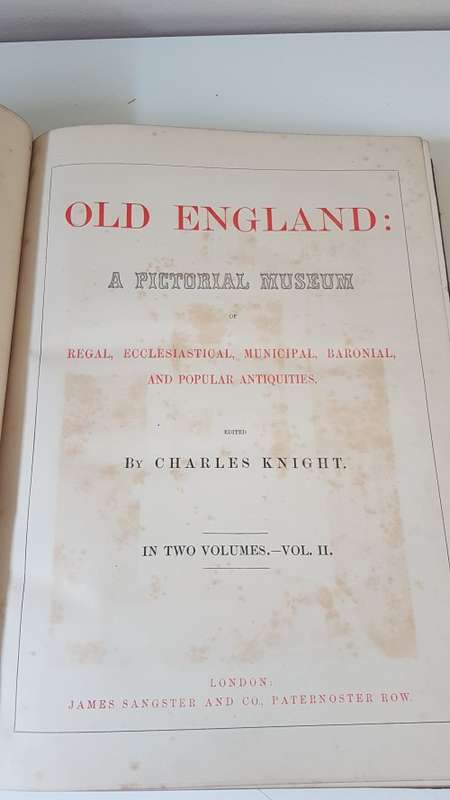 Old England: A Pictorial Museum. 1864 2 Volume Set!  Leatherbound with NEW LEATHER! Charles Knight.
