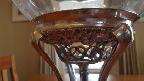 Art Nouveau Centrepiece Silver Plate and Cut Glass Bowl with Silver Rim.  WMF . Large, 40 cm high!