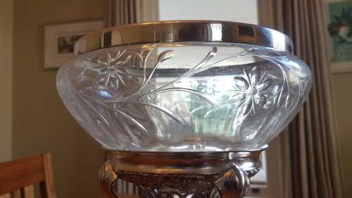 Art Nouveau Centrepiece Silver Plate and Cut Glass Bowl with Silver Rim.  WMF . Large, 40 cm high!