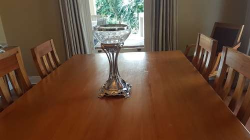 Art Nouveau Centrepiece Silver Plate and Cut Glass Bowl with Silver Rim.  WMF . Large, 40 cm high!