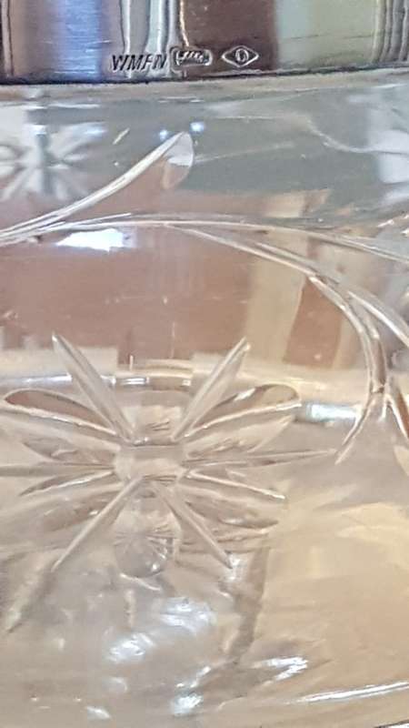 Art Nouveau Centrepiece Silver Plate and Cut Glass Bowl with Silver Rim.  WMF . Large, 40 cm high!