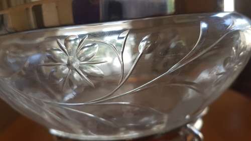 Art Nouveau Centrepiece Silver Plate and Cut Glass Bowl with Silver Rim.  WMF . Large, 40 cm high!
