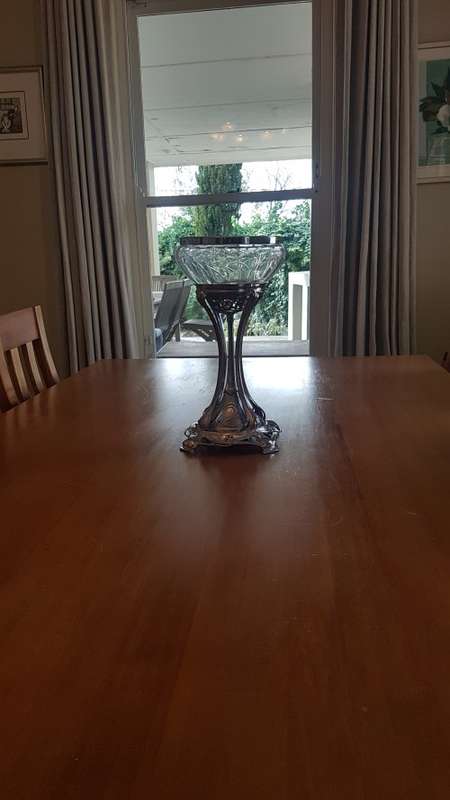 Art Nouveau Centrepiece Silver Plate and Cut Glass Bowl with Silver Rim.  WMF . Large, 40 cm high!