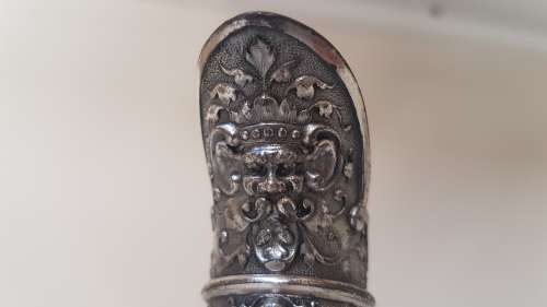 Claret Jug WMF Ornate Silver Plate and Swirled Glass. Acorn Stopper and Dragon Handle. Ex. condition