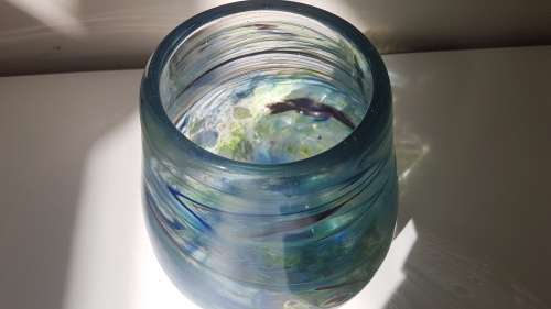 Shirley Cloete  (1921-2010). Signed Hand Made VASE.  Swirled hand blown colour glass. Pro glassmaker