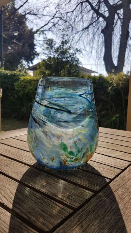 Shirley Cloete  (1921-2010). Signed Hand Made VASE.  Swirled hand blown colour glass. Pro glassmaker