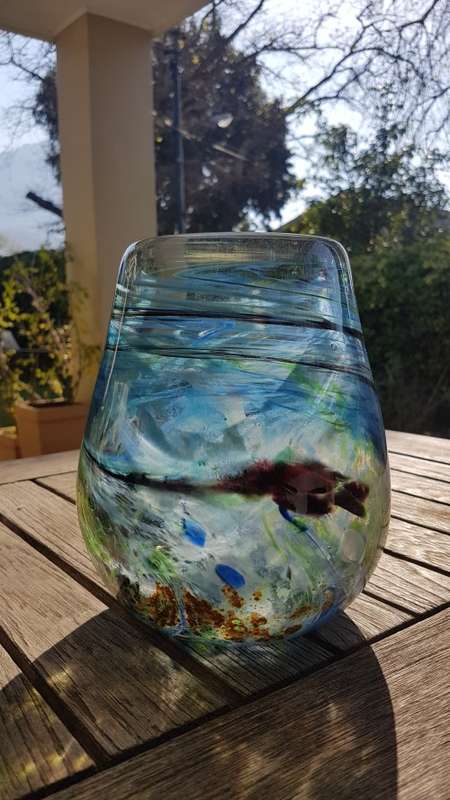 Shirley Cloete  (1921-2010). Signed Hand Made VASE.  Swirled hand blown colour glass. Pro glassmaker