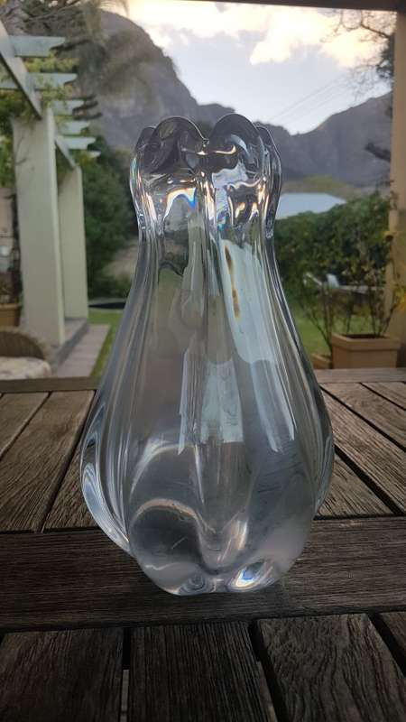 Orrefors Glass Vase. Swedish + Stylish, Heavy. Vicke Lindstrand Stella Polaris Range Date mark 1954