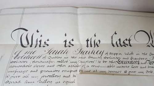 1892 Handwritten Will on Vellum with Blindstamp Seal Tassle.  Framable! Excellent condition.