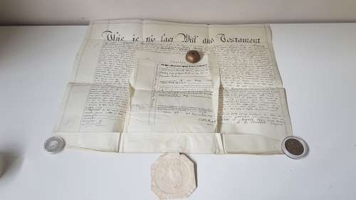 1892 Handwritten Will on Vellum with Blindstamp Seal Tassle.  Framable! Excellent condition.