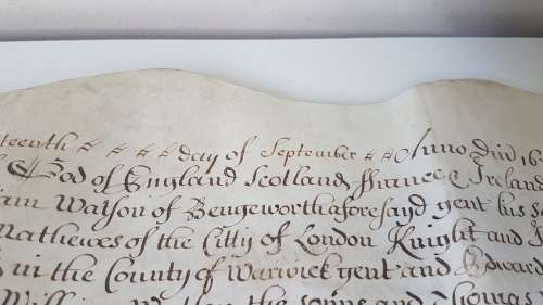 Handwritten Indenture dated 1679. On Vellum.  Concerning property in Bengeworth, England.