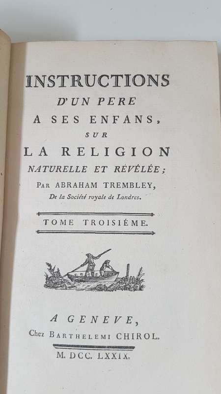 1779 Swiss Full Leather 3 Volume Set. Tree Calf Leather. Beautiful. Trembley. Instructions d`un pere