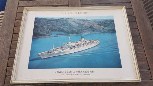 ORIGINAL Poster  Lloyd Triestino Galileo and Marconi Italy Australia Ship Framed.