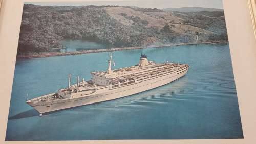 ORIGINAL Poster  Lloyd Triestino Galileo and Marconi Italy Australia Ship Framed.