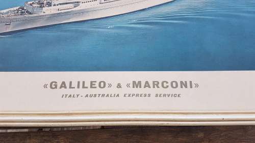 ORIGINAL Poster  Lloyd Triestino Galileo and Marconi Italy Australia Ship Framed.