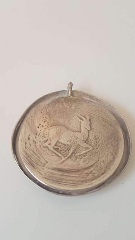 NEW Huge Solid Siver Springbok Pendant with Smooth Solid Silver Bezel Back. 40.7 grams!!
