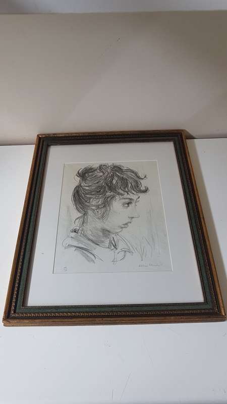 Katrine Harries (1914-1978). Malay Girl . Important Lithograph. SIGNED Limited 48/66