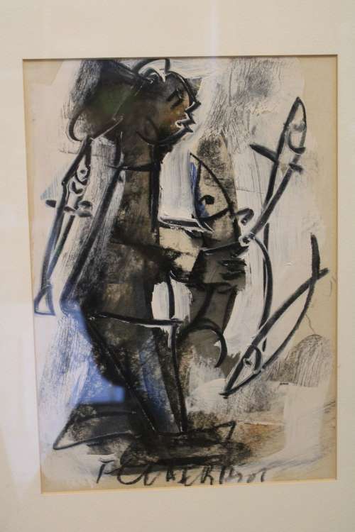 Frans Claerhout. Fisherman with fish.  Mixed Media Original Painting. Framed.