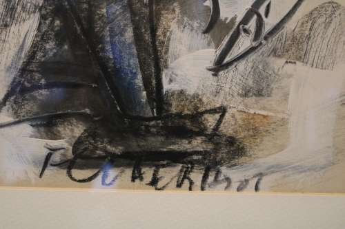 Frans Claerhout. Fisherman with fish.  Mixed Media Original Painting. Framed.