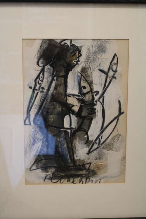 Frans Claerhout. Fisherman with fish.  Mixed Media Original Painting. Framed.