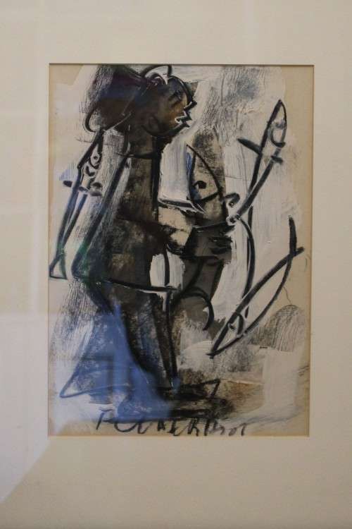 Frans Claerhout. Fisherman with fish.  Mixed Media Original Painting. Framed.