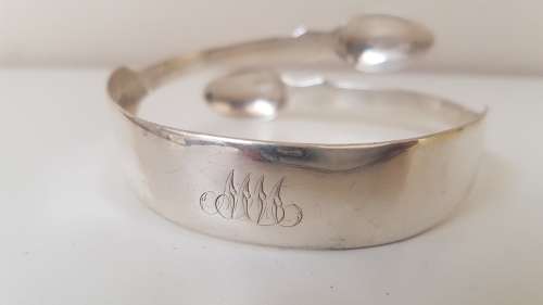 Spoon Bangle. 21 grams, Solid Sterling Silver. Engraved MM and with Full Hallmark, Maker`s Mark. NEW