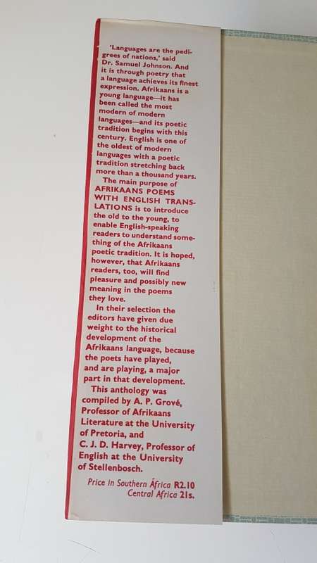 Afrikaans Poems with English Translations. Very good condition first edition SIGNED BY ANTON RUPERT.