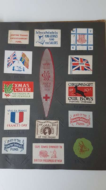 World War 1 Era Album with 165 Charity Labels/ Stickers  for War Effort + Rhodesia Lottery UNTOUCHED
