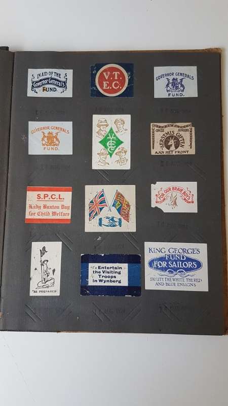 World War 1 Era Album with 165 Charity Labels/ Stickers  for War Effort + Rhodesia Lottery UNTOUCHED