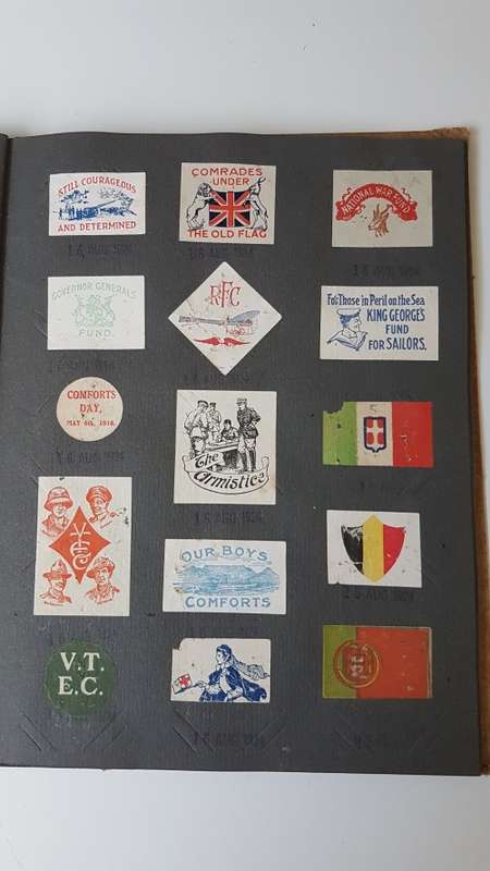 World War 1 Era Album with 165 Charity Labels/ Stickers  for War Effort + Rhodesia Lottery UNTOUCHED
