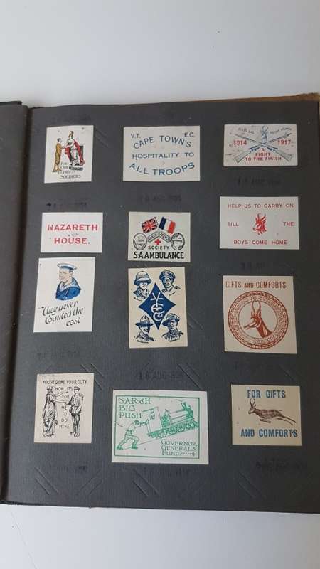 World War 1 Era Album with 165 Charity Labels/ Stickers  for War Effort + Rhodesia Lottery UNTOUCHED