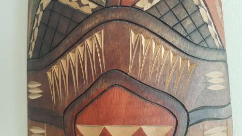 Ornate Mask. Solid wood intricately carved. 69 cm long. Excellent new condition.