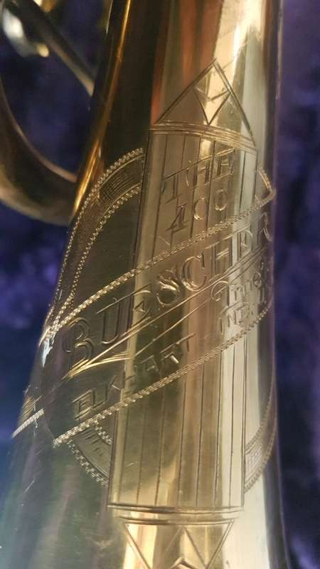 Vintage 1937 Buescher 400 True-Tone Trumpet. Serviced.  Original case, mouthpiece. Louis Armstrong!