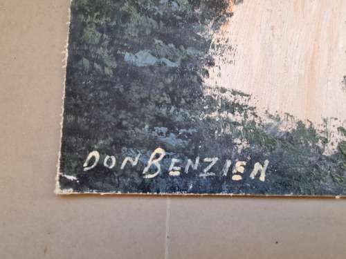Don Benzien. Victoria Falls at Sunset. Signed Oil on Board.