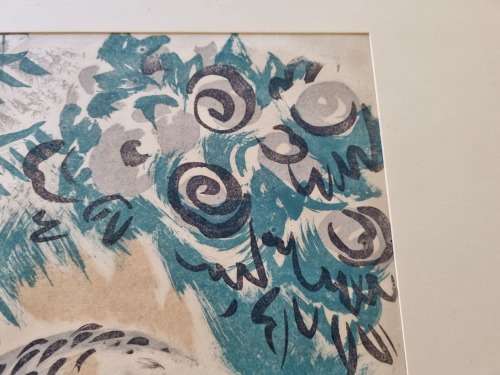 Molly D`Arcy Thompson.( 1908-2010 ) Hand Signed Lithograph. Two Cocks in a Garden.