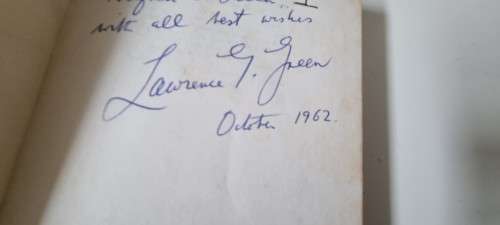 UNIQUE lifetime collection of 32 Lawrence Green books, 7 INSCRIBED AND SIGNED+HANDWRITTEN NOTE!