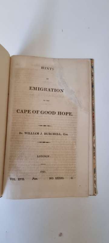 Hints on Emigration to the Cape of Good Hope by W.J. Burchell. EARLY 1820 ISSUE.