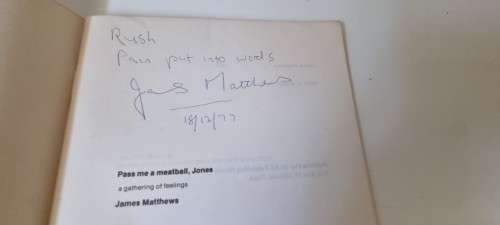 James Matthews. Pass me a meatball, Jones. Signed, inscribed, and dated by author.