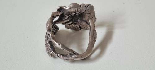 Rose and Leaves Stem Solid Silver Ring. Stunning detail!  7.1 grams heavy!  HAND MADE.