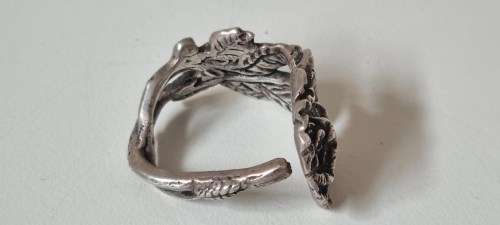 Rose and Leaves Stem Solid Silver Ring. Stunning detail!  7.1 grams heavy!  HAND MADE.